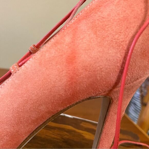 Clef Genuine Suede Leather Stiletto Pumps Made in Italy Coral Ankle Lace - Picture 7 of 13